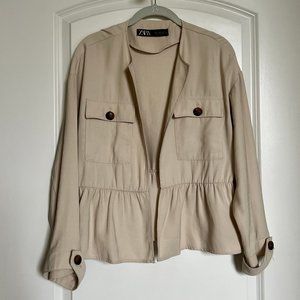 Zara Women's Open Jacket with Ruffle Trim in Cream - Size M